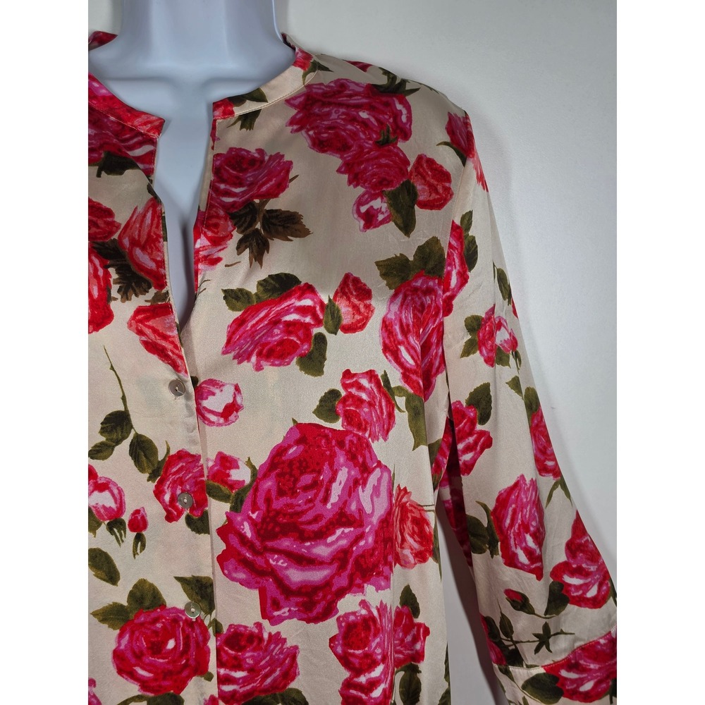 L'AGENCE 100% Silk Pink Rose Floral Top Womens M Split Neck Champagne *AS IS* - Picture 12 of 12
